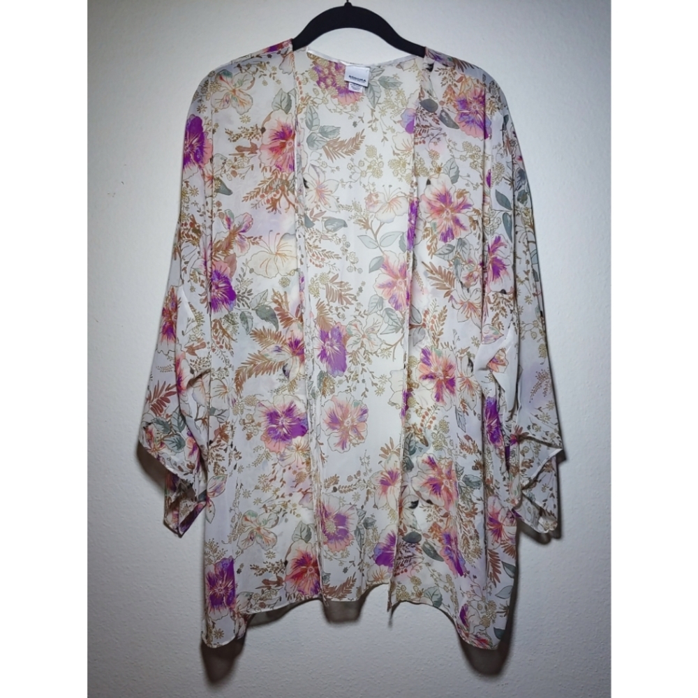 Floral Printed Cardigan, Kimono, Top, Cover up, One Size, shear